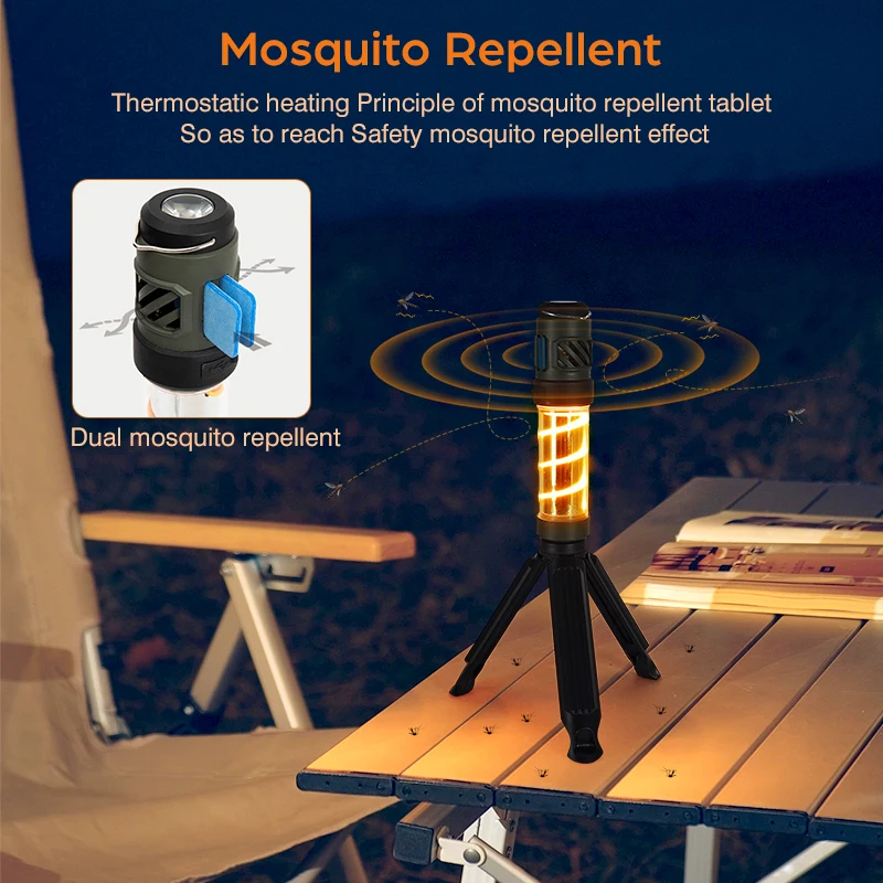 USB recarregável Mosquito Repeller Lamp, Camping Light, Triângulo Bracket, Telescoping Tripod, luz ao ar livre para exterior, 3 em 1