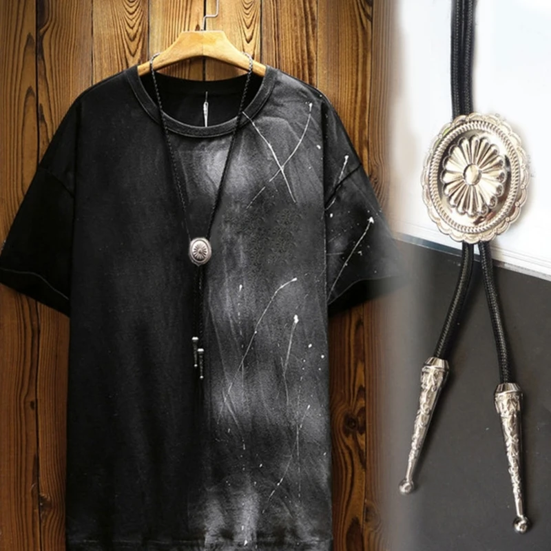 Mannen Vrouwen Bolo Tie Metalen Bloem Western Cowboy Gevederde Hanger Charme Ketting