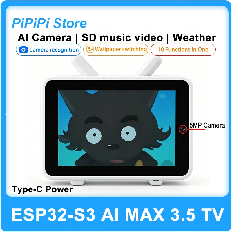 ESP32-S3 AI Camera 3.5inch LCD Dual MIC Development Board DeepSeek AI Voice Chat TV BOX Object Recognition Camera Weather Clock