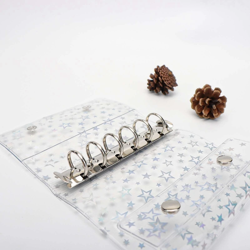 Budget Bindmiddel Cover Clear Pvc 6 Ring Binder Glitter Star Hervulbare Notebook Shell Protector Met 2 Snaps