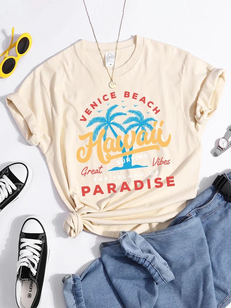 Hawaii Surfing Beach The Island Of Paradise Women T-Shirt Summer Casual T Shirts Daily Hip Hop Tops Quality Soft T Shirt