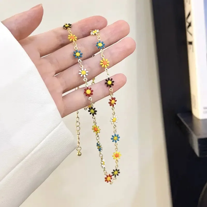 Mode Böhmen Bunte Emaille Daisy Armbänder Halskette für Frauen Mädchen Süße Halsband Geschenk Einstellbar Party Schmuck Geschenk