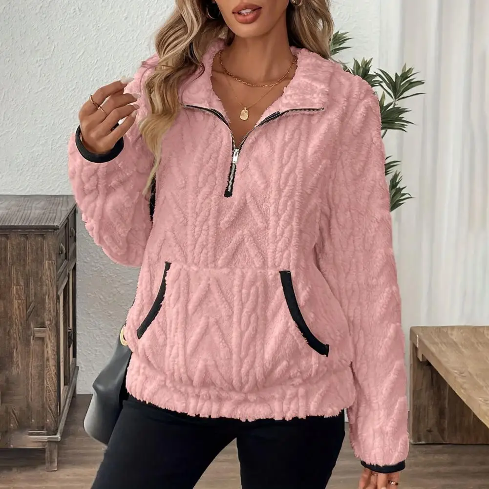 Felpe con cappuccio pullover con cerniera in pile da donna nuovo autunno inverno stile mezza zip vestibilità ampia felpa calda ed elegante