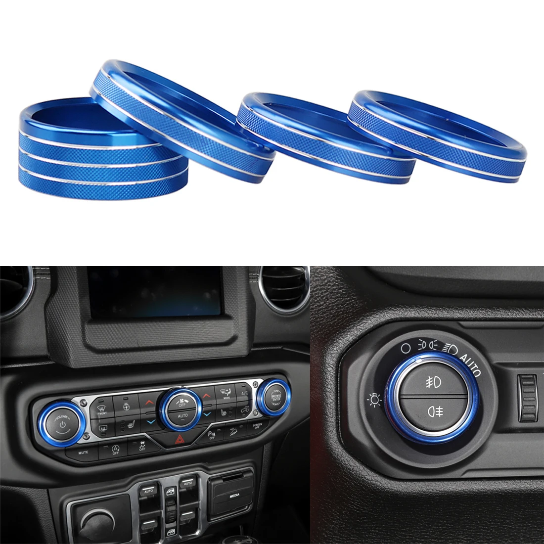 Car Headlight Air Conditoning Switch Knob Decor Cover Ring for Jeep Wrangler JL 2018-2021 2022 2023 Interior Accessories