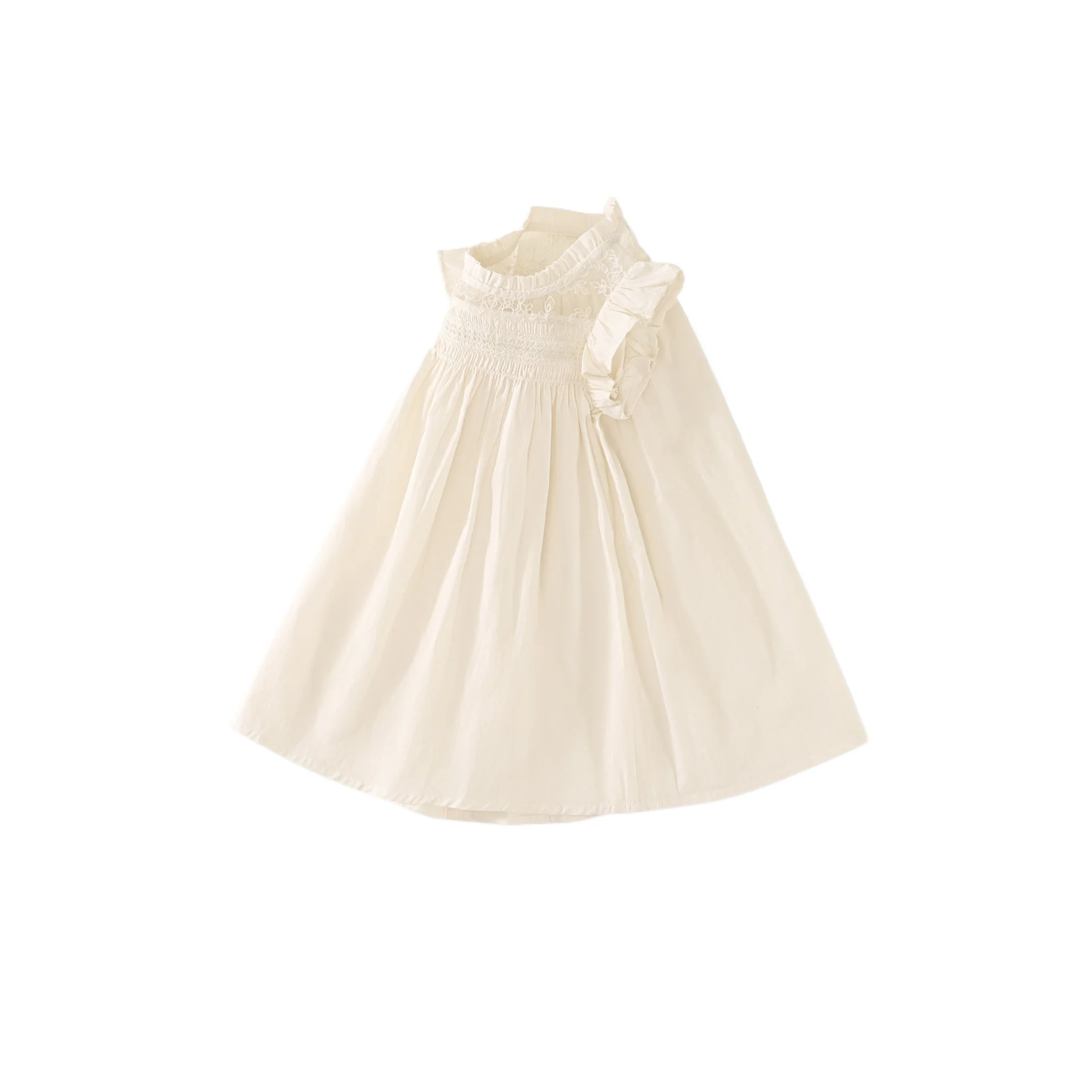 Baby Girl's Little Flying Sleeve Mushroom Edge Dress Cotton 2026 Summer New Style Children's French Pulling Princess Dress