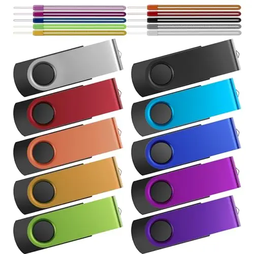 Wooden New 32GB USB Flash Drives 10-Pack USB 1.1 Multicolor Portable Keychain Data Storage Gift Videos 1-Year Warranty