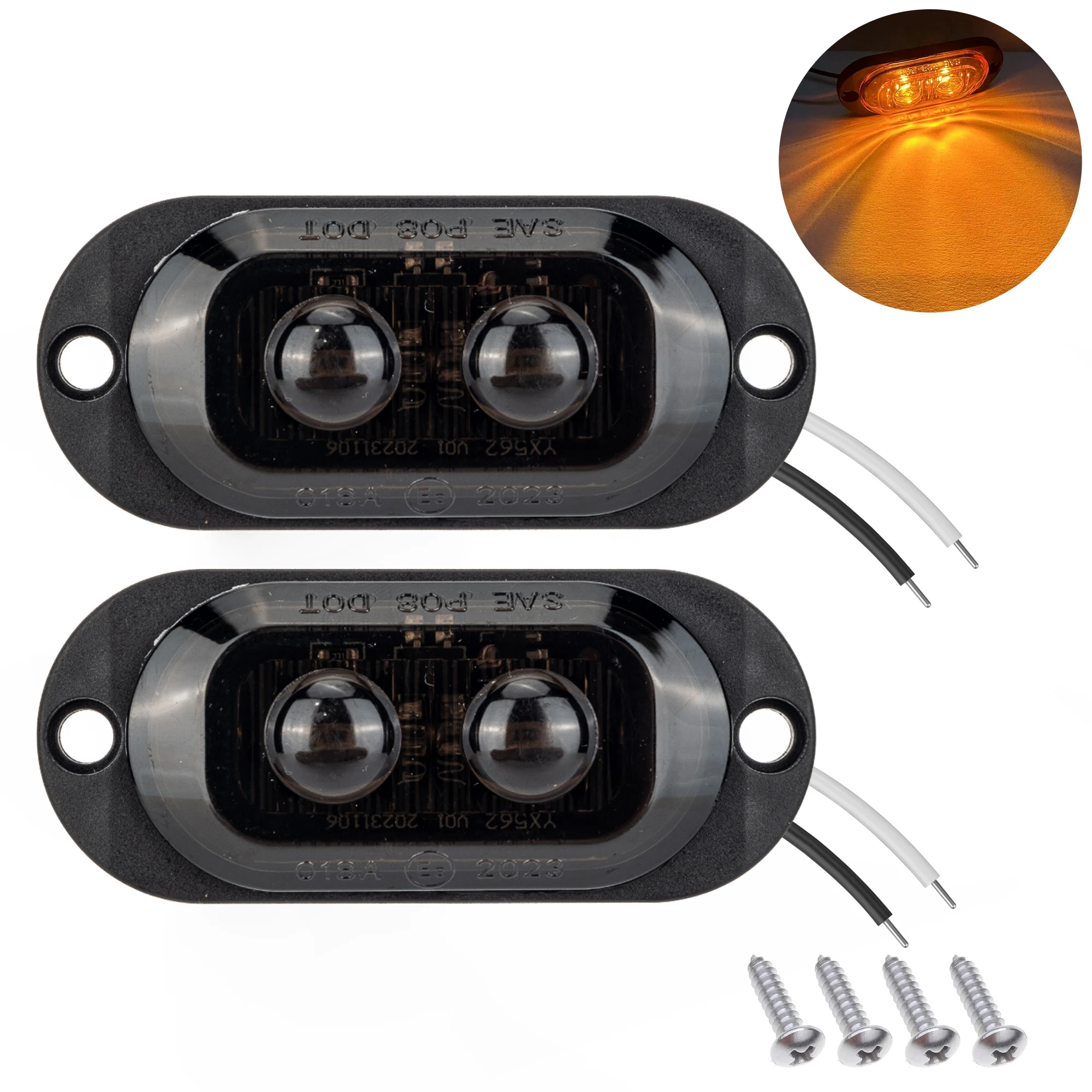 2PCS 2LED Smoked 12-24V Ice Bird Lens Creative Clearance Light Side Marker Light Signal Light for Truck Trailer
