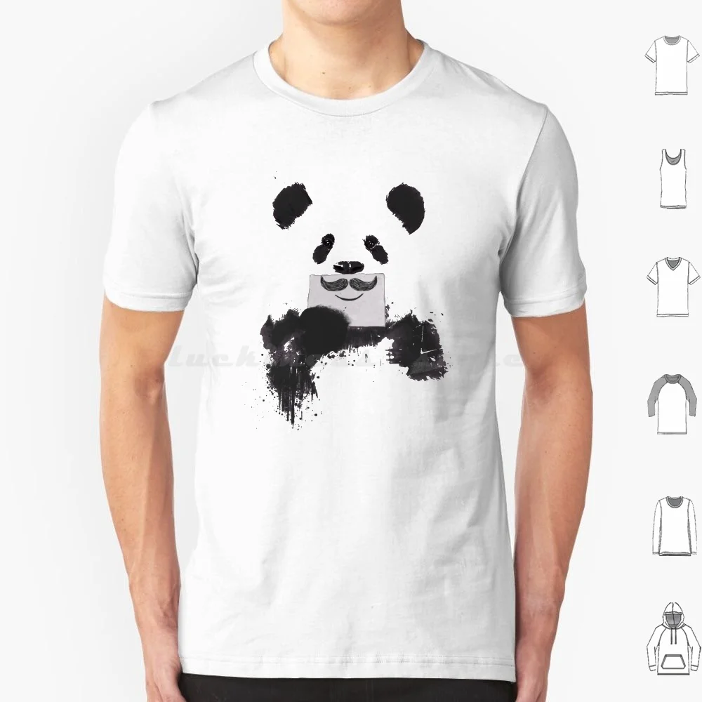 Funny Panda T Shirt 6Xl Cotton Cool Tee Panda Animal Humor Funny Moustache Black And White Balazs Solti Illustration