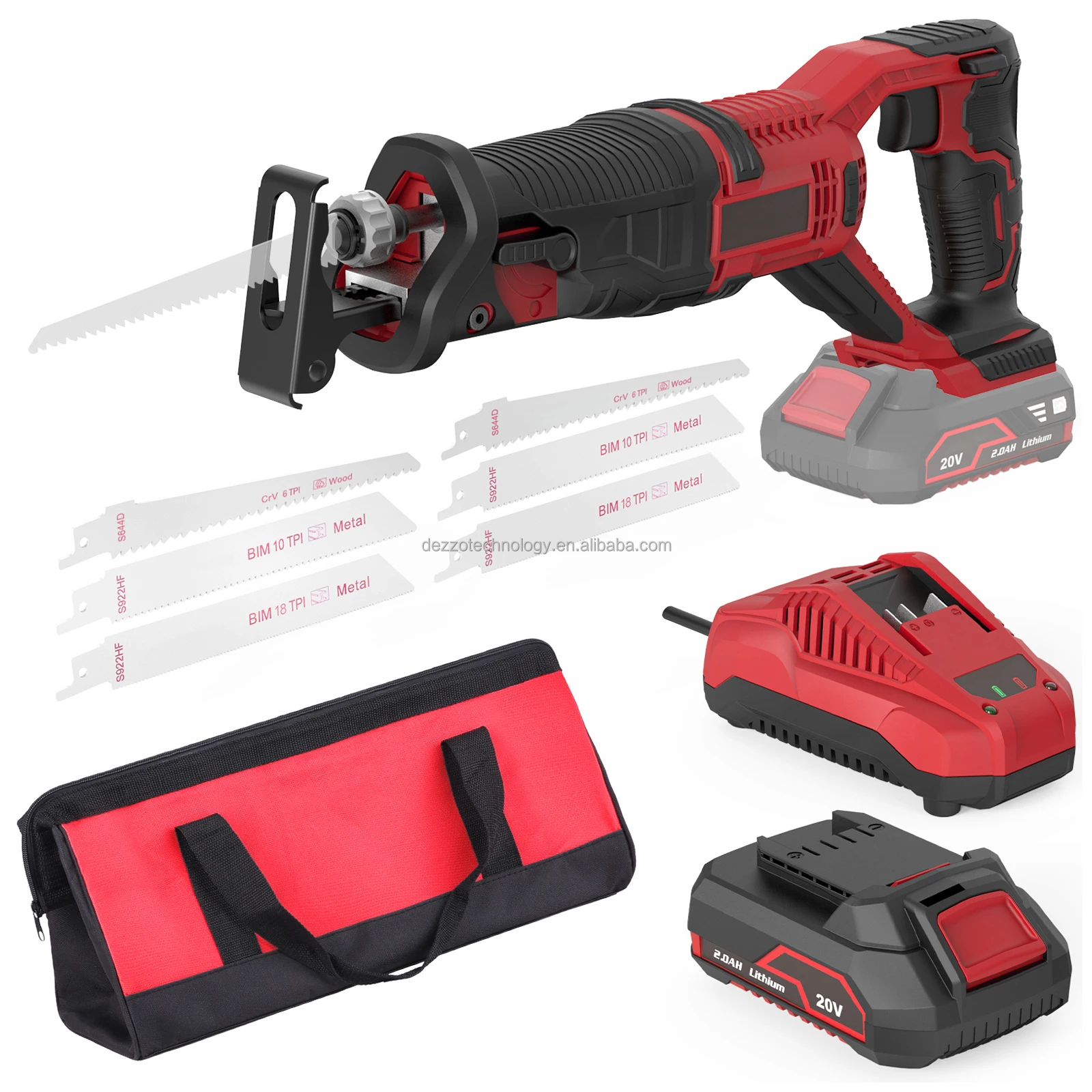 

20V Industrial Cordless Reciprocating Saw 0-3000SPM 7/8\" Stroke Pure Copper Motor 2.0Ah Battery for Cutting Wood Metal PVC Pipe