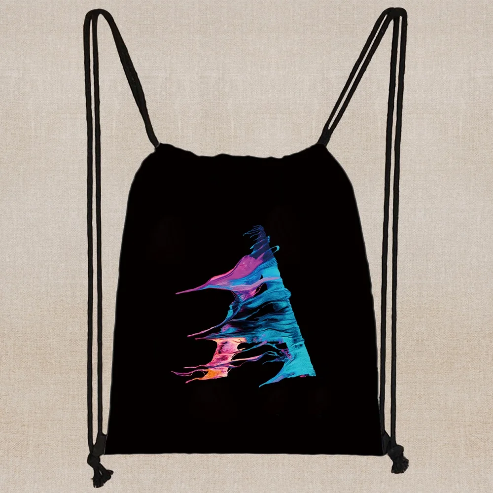 26 Initials Print Drawstring Bag Backpack Portable Lightweight Beach Sports Travel Bag Multifunctional Sundries Bag