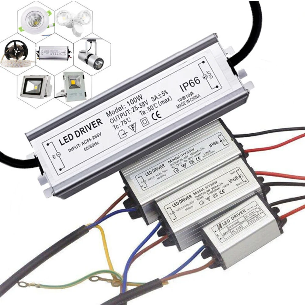 Led Driver Power Supply Dc20-dc38v Adapter Waterproof Ac85-265v 220v 10w 50w 100w Light Transformer 300ma 3000ma High Electronic