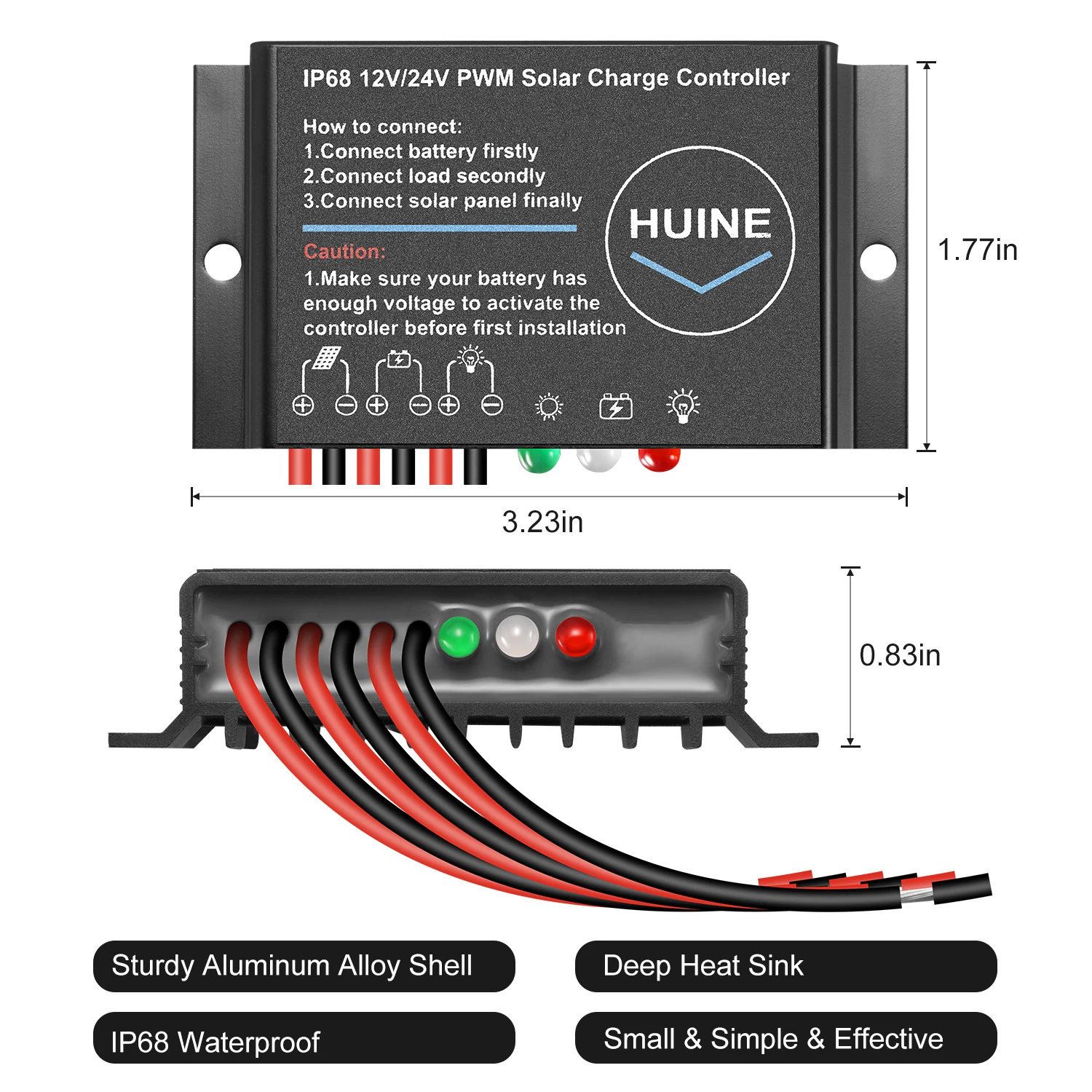 10A 20A 12V 24V Waterproof PWM Mini Solar Charge Controller Regulator IP68 with Cable