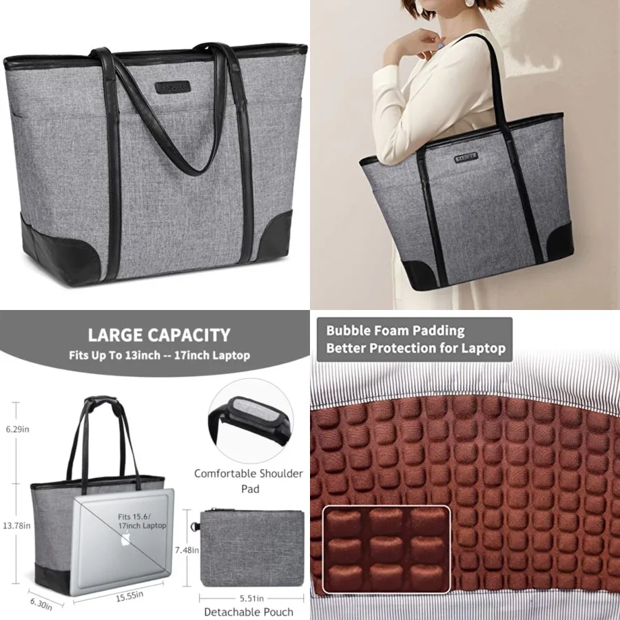 Laptop Bag for Women, 15.6-17 Inch Lightweight Water Resistant Travel, Work, Teacher Tote Bag w Luggage Strap