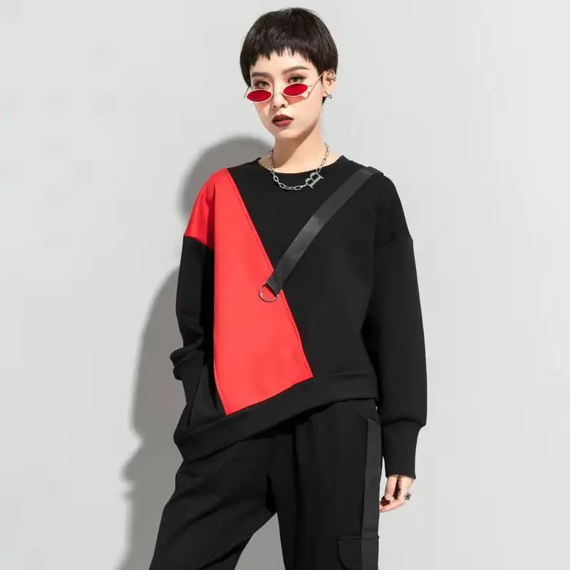 

Women's Clothes Spring And Autumn New Korean Casual Color Splicing Irregular Personality Ribbon Design Loose Large Size Jacket