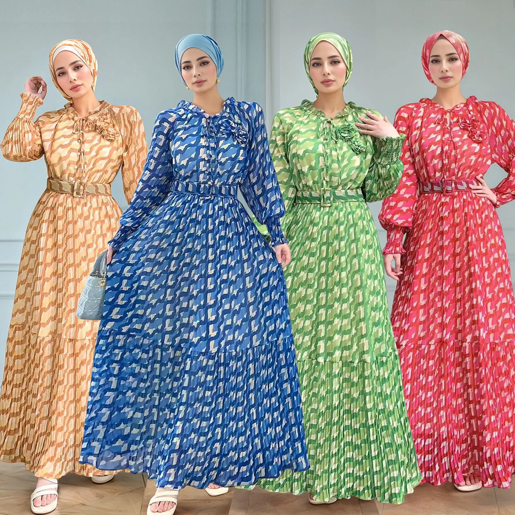 

Eid Muslim Maxi Dress Women Kaftan Abaya Islam Vestidos Arab Long Robe Print Dresses Jalabiya Ramadan Morocco Dubai Abayas