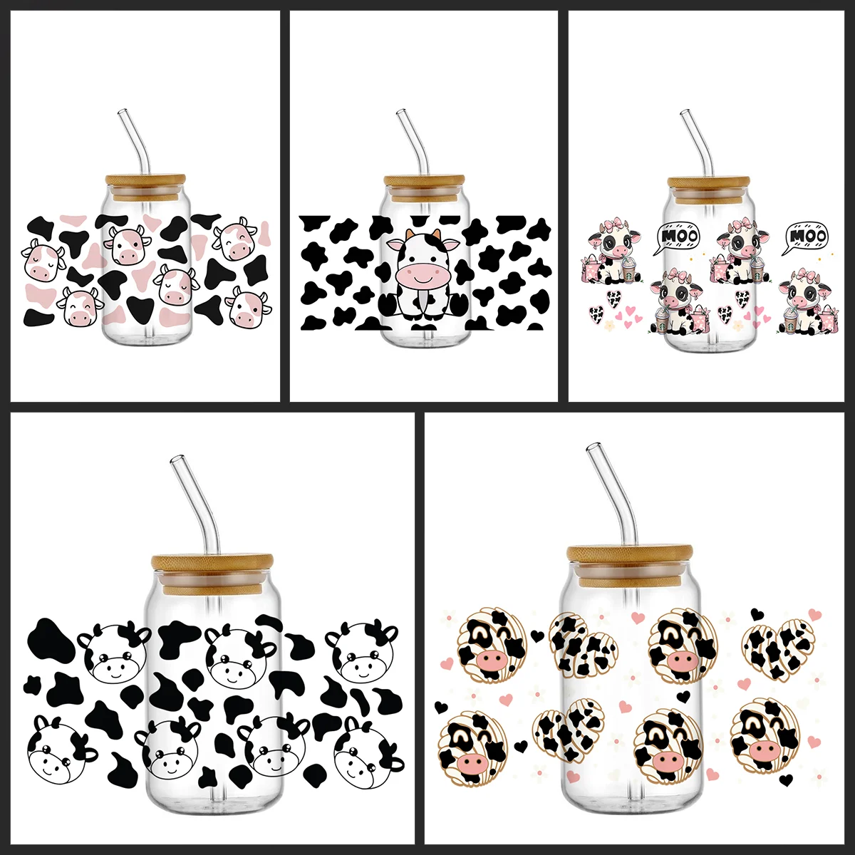 

Cute Cow Theme UV DTF Transfer Sticker for Glass Rub on Cold Transfer Cow Pattern UV DTF Cup Stickers Decal for Mug Tumbler