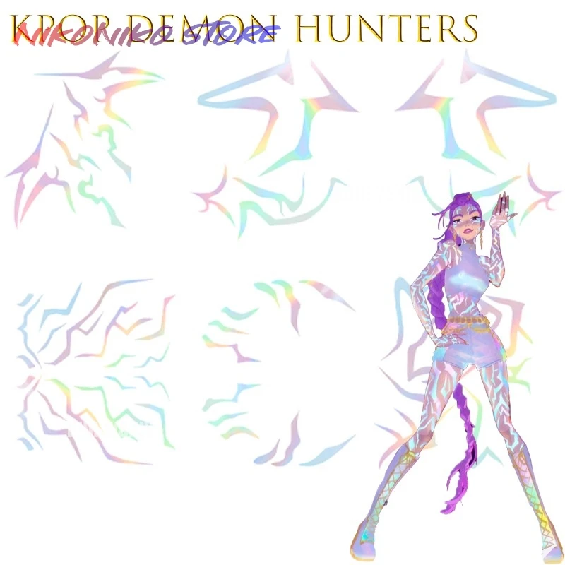 ‌ ‌ ‌ KPop Adesivi per tatuaggi Decalcomanie per il viso Trucco per personaggi Cacciatori di demoni Rumi Cosplay Anime Outfit Costume cosplay Festa di Halloween