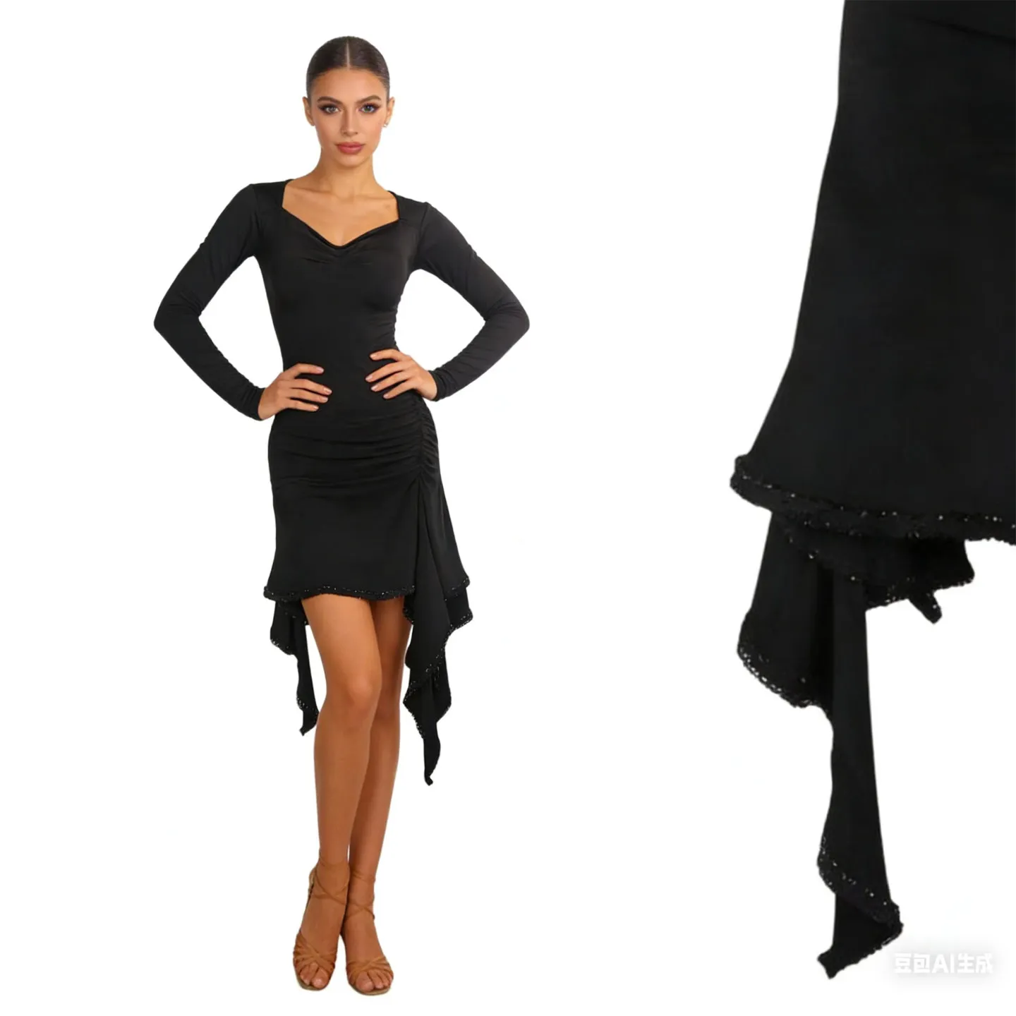 

2026 Women's Latin Dance Costumes Half Skirt Practice Irregular Skirt Chacha Rumba Tango Dance Wearing Female Skirt DQL11806