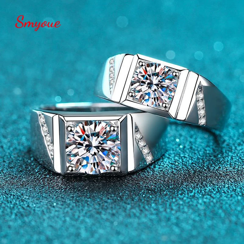 

Smyoue 1-2ct Real Moissanite Ring for Men S925 Sterling Silver Round Brilliant Male Simulated Diamonds Wedding Ring Jewelry Gift