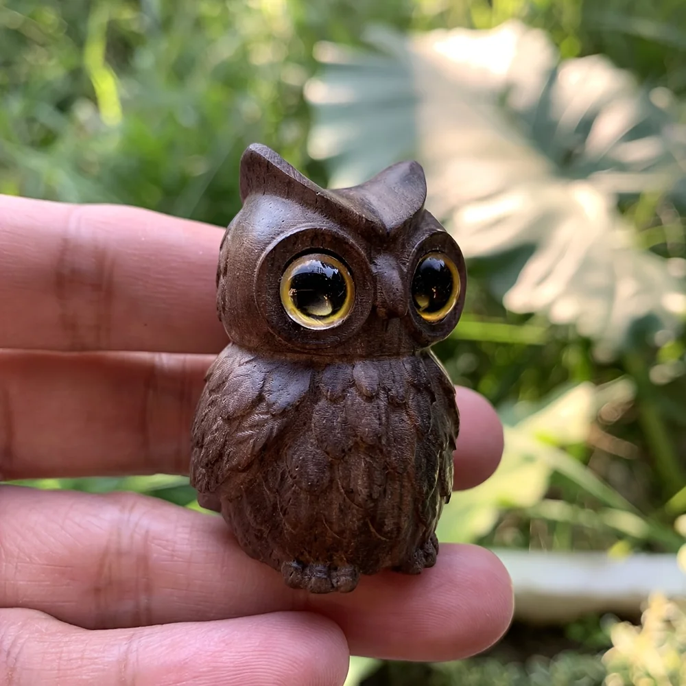 1 piece 1.8 Inch Wooden Hand-Carved Owl, Animal Theme, Suitable for New Year Gifts, Bedroom, Back-to-School Gifts, Christmas Decorations, Creative Desktop Ornaments, Housewarming Gifts, Holiday Decorations, Figurine Ornaments view 5