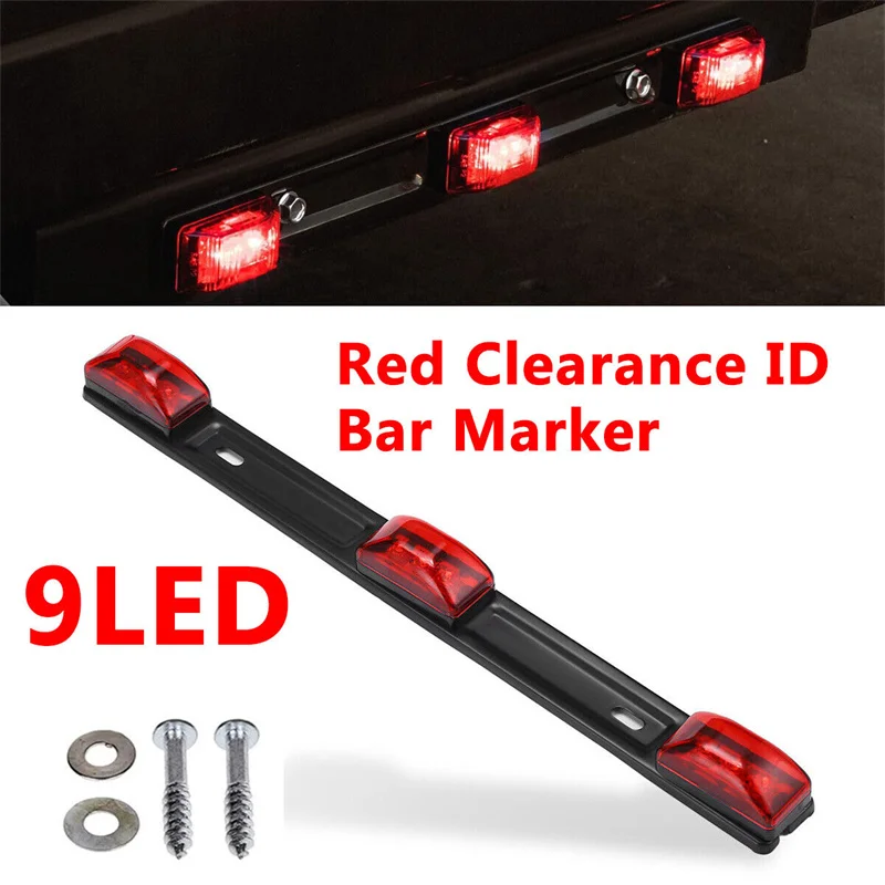

【F】15inch Red Trailer Light Bar 3 Light 9LED Clearance ID Bar Marker Tail Light For Truck Trailer Boat Identification Light