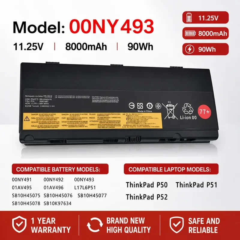 Applicable For Lenovo ThinkPad P50 P51 P52 00NY491 00NY492 00NY493 battery