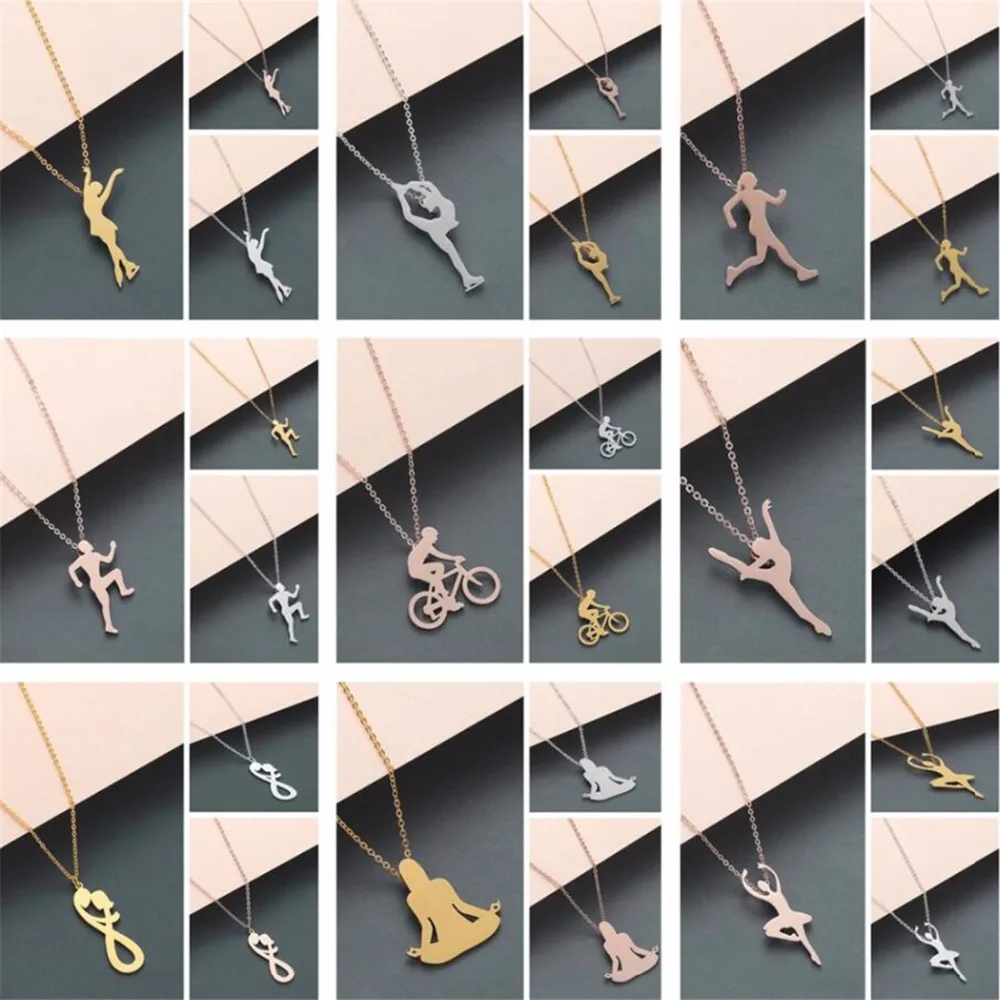 QIAMNI Trendy Girls Ballerina Dancer Figure Skating Runner Rider Pendant Necklace Muscle Bodybuilding Sport Jewelry Party Gifts