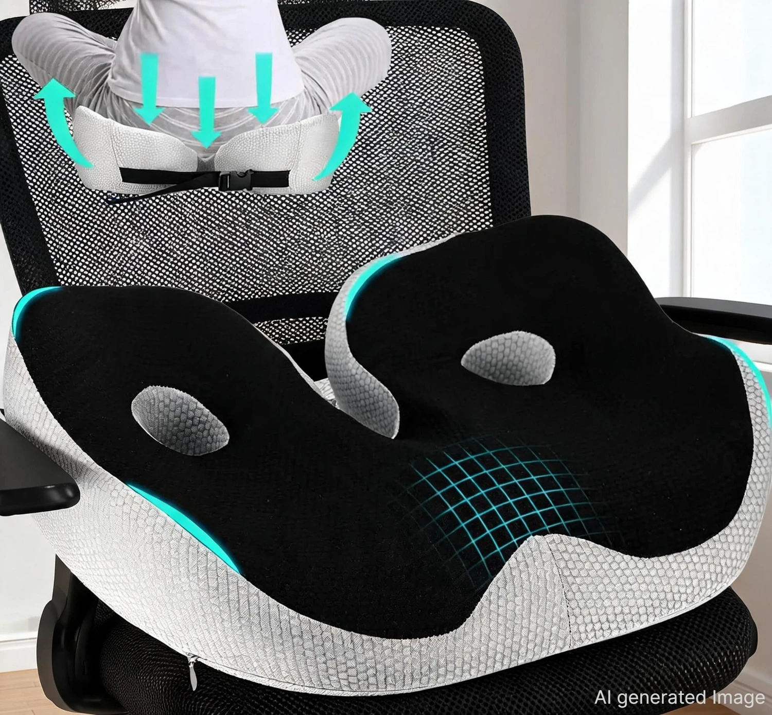 1 coussin orthopédique en mousse à mémoire de forme, coussin ergonomique pour le coccyx, largeur de siège réglable, pour le bureau, la voiture.