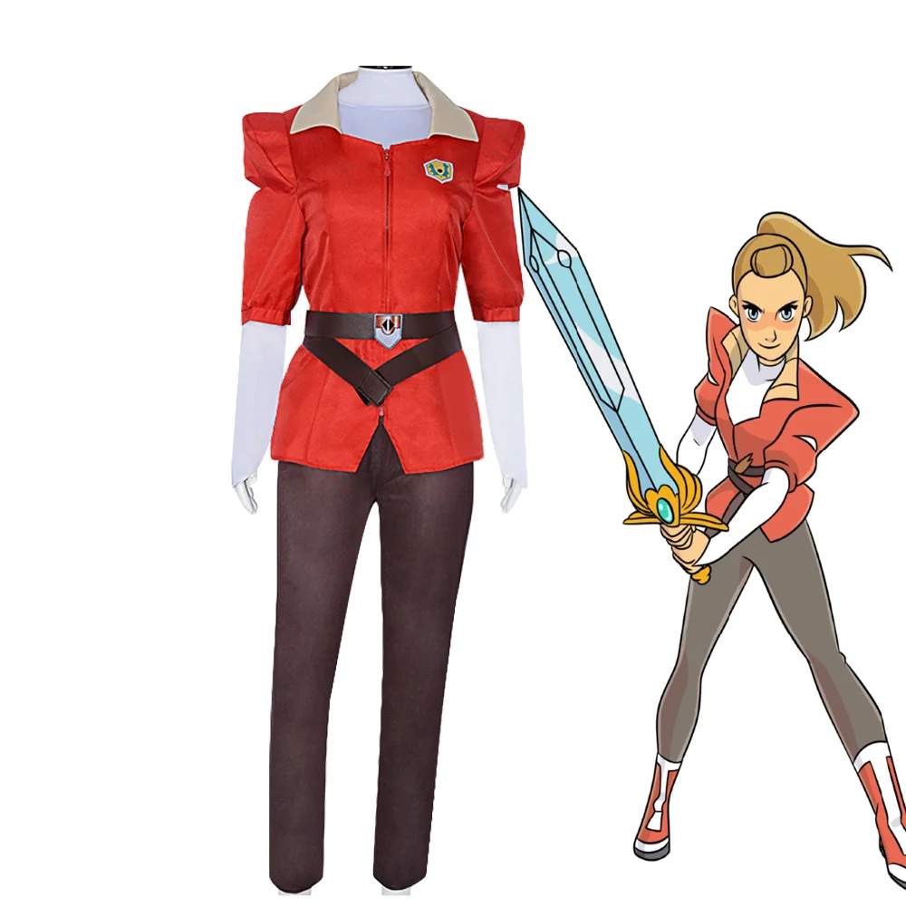 Anime She-Ra Cosplay Traje, As Princesas do Poder Adora Uniforme Vermelho, Casaco Vermelho, Calças Sobrinha, Cinto, Fato Carnaval Halloween