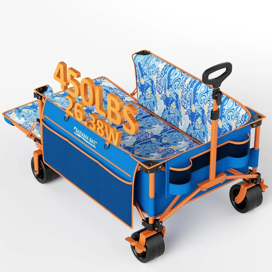 

26W Extra Wide 55L Extra Long Beach Wagon with Tailgate for HeavyDuty Utility Cart with 400 lbs Capacity Compact Fold Design Pe