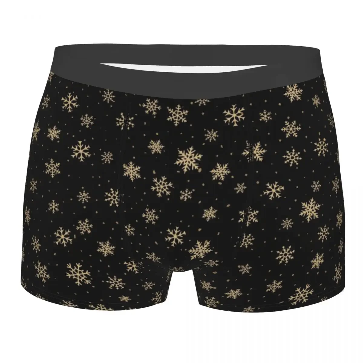 

Golden Snowflakes Pattern Men's Underwear Christmas Boxer Briefs Shorts Panties Sexy Soft Underpants for Homme