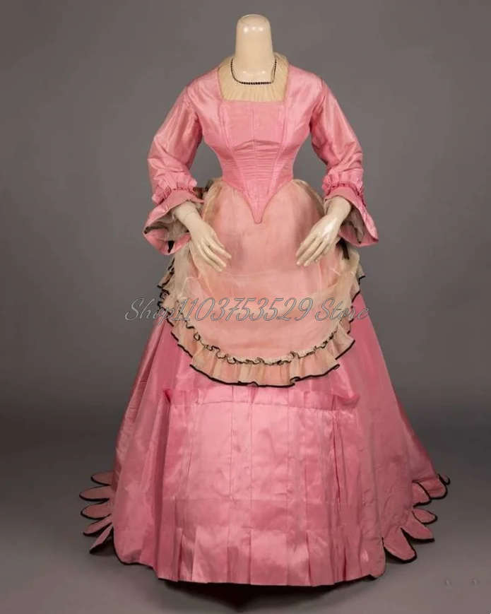 Vestido De noche clásico Rosa Medieval, Vintage victoriano, corpiño fruncido con volantes De encaje, 1860