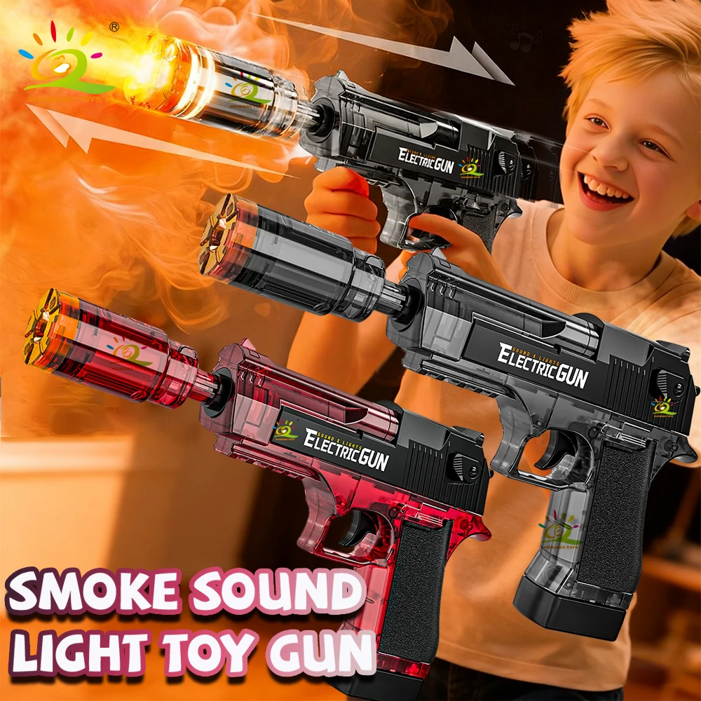 HUIQIBAO Led الباعثة للضوء الكهربائية الصحراء النسر التلقائي بندقية الدخان بندقية اللعب أضواء الاستشعار التلقائي مسدس لعبة للكبار