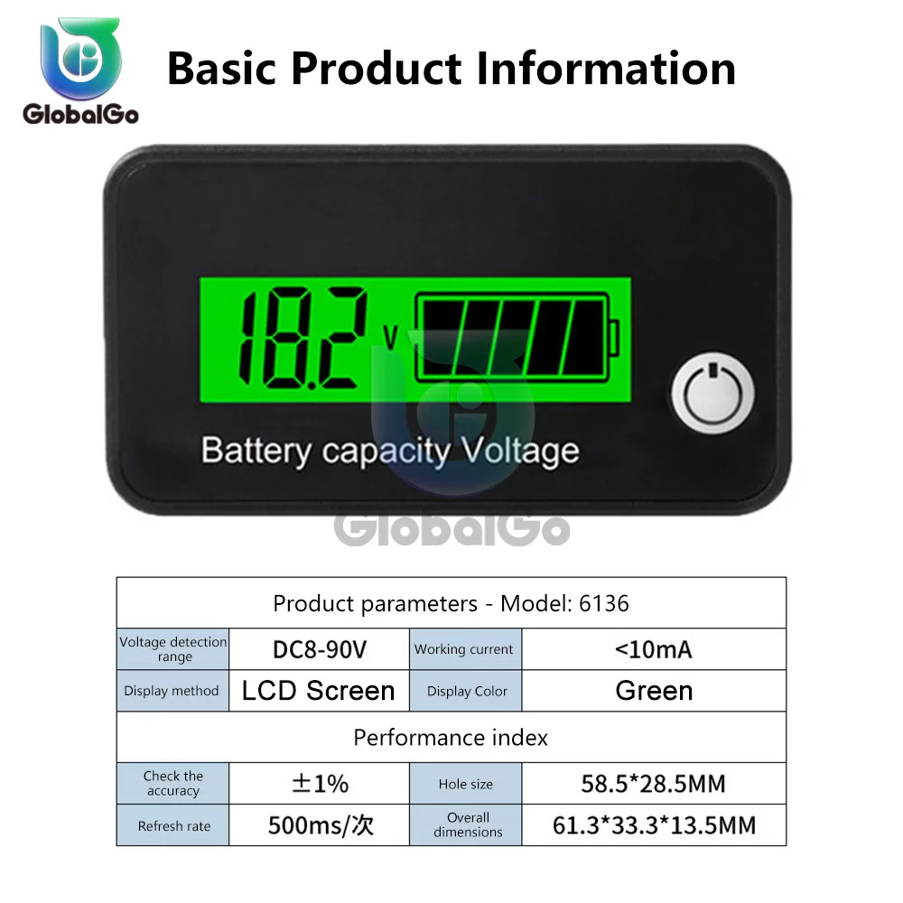 DC8-90V LCD Digital Lead Acid Lithium Battery Capacity Indicator Car Motorcycle Digital Voltmeter Voltage Tester Meter Tool
