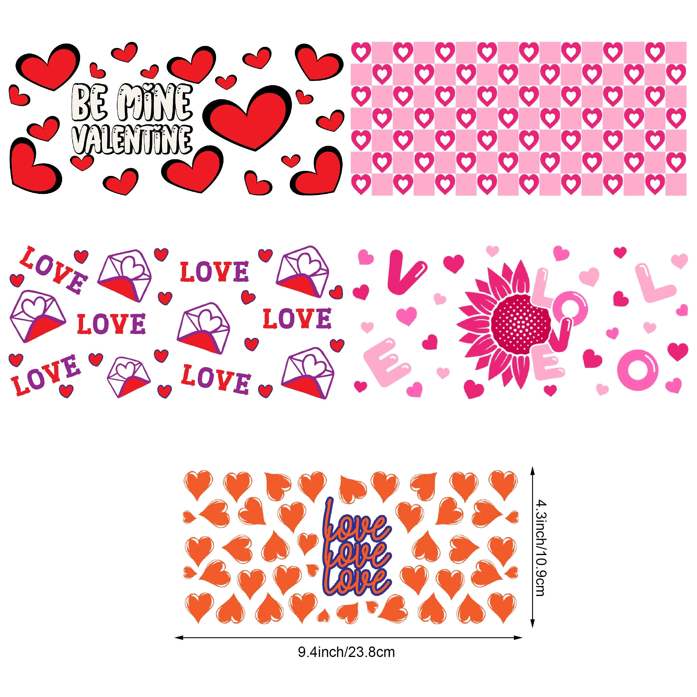 5 sheets of envelope of love,UV grade waterproof scratch-resistant self-adhesive paper,DIY mugs,water bottles,glass cups