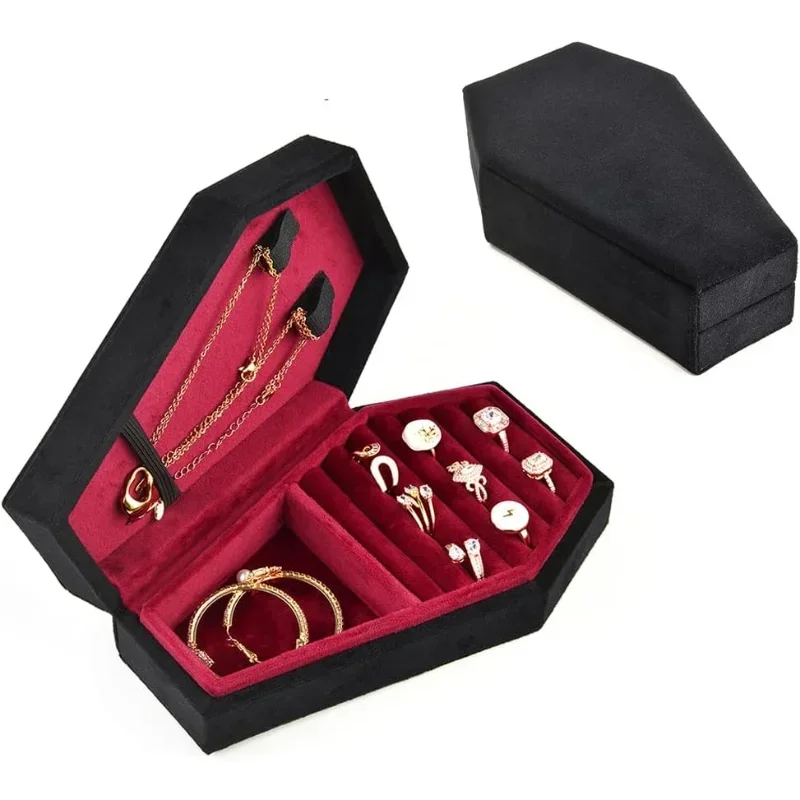 Mini Coffin Shaped Gothic Jewelry Case - Organizer Box for Earrings Rings Necklaces Bracelets Unique Gift Idea