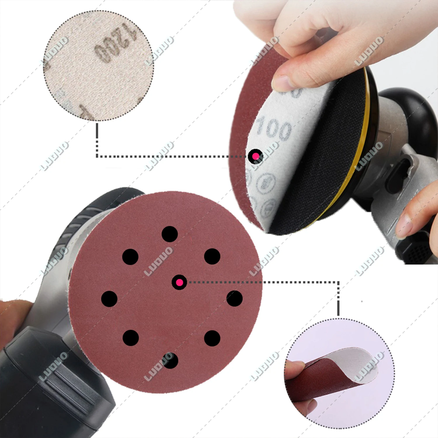 5 Inch 30PCS Round Sandpaper 8 Hole Sanding Disc Metal Auto Wood Car Wheel Restoration Polishing Kit 60#-5000# Grit Sand Sheet