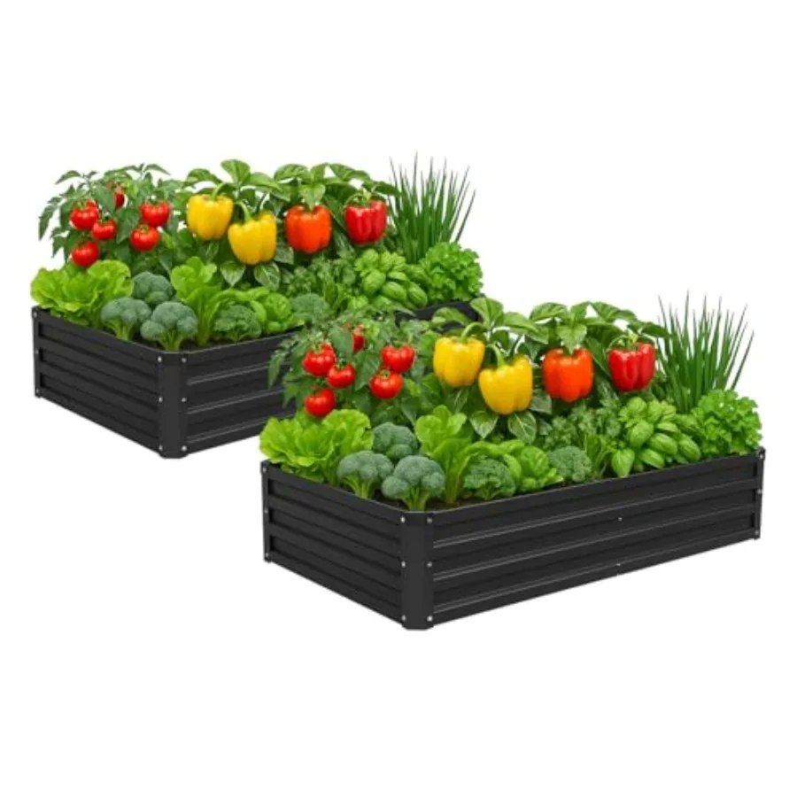 

Комплект из 2 оцинкованных приподнятых грядок 6x3x1 фут (1.8x0.9x0.3 м) для овощей, прямоугольный металлический ящик-клумба для сада без дна