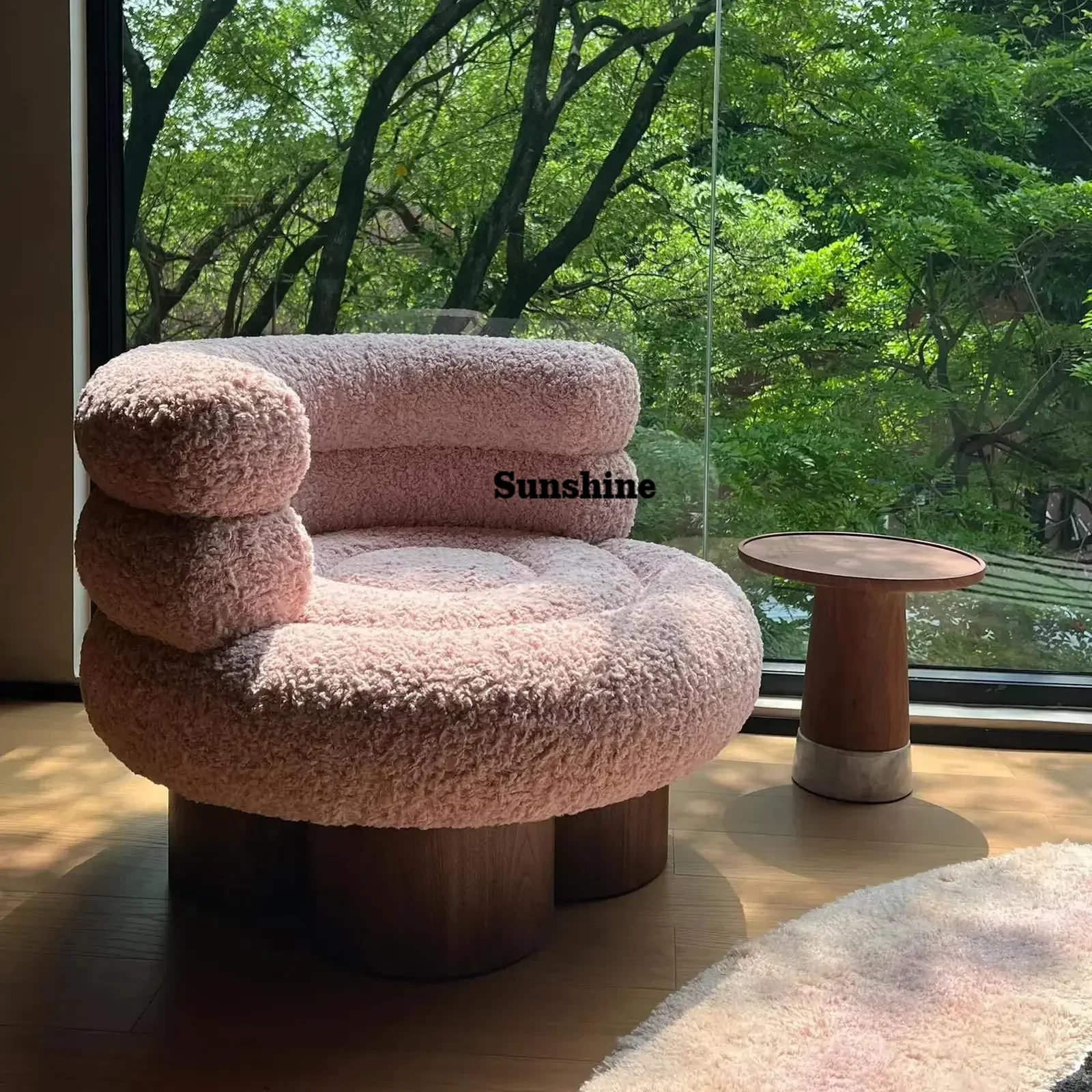 Sherpa Swivel Accent Chair Modern Barrel Armchair Teddy Fabric Comfy Reading Seat for Bedroom Living Room Nursery Office