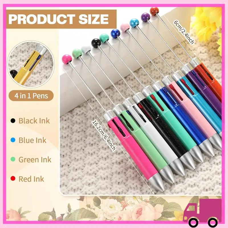 Compact 50Pc Plastic Beaded Pens Beadable Pens 4-In-1 Beaded Ballpoint Pens Making Graduation Supplies B