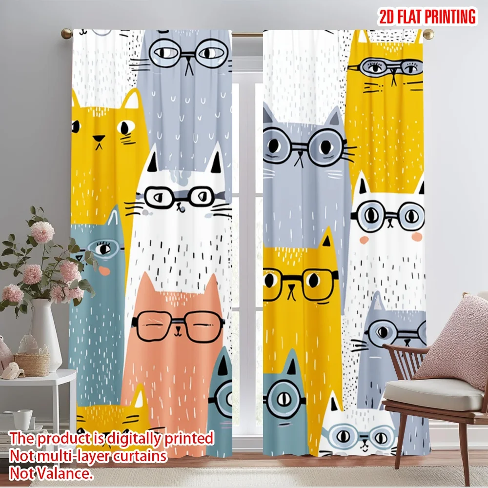 

2pcs 2D flat printing Curtains Cute Cat Snorkel Diving Fabric Without Electricity Seasonal Party & Holiday Decor Perfect for