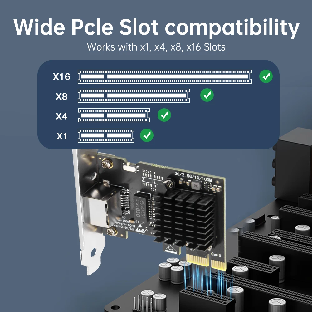 RTL8126 Chip 5G Gigabit LAN PCIe To RJ45 PCI Express Network Card 100/1000/2500/5000M Gigabit Ethernet Adapter For PC Win10/11