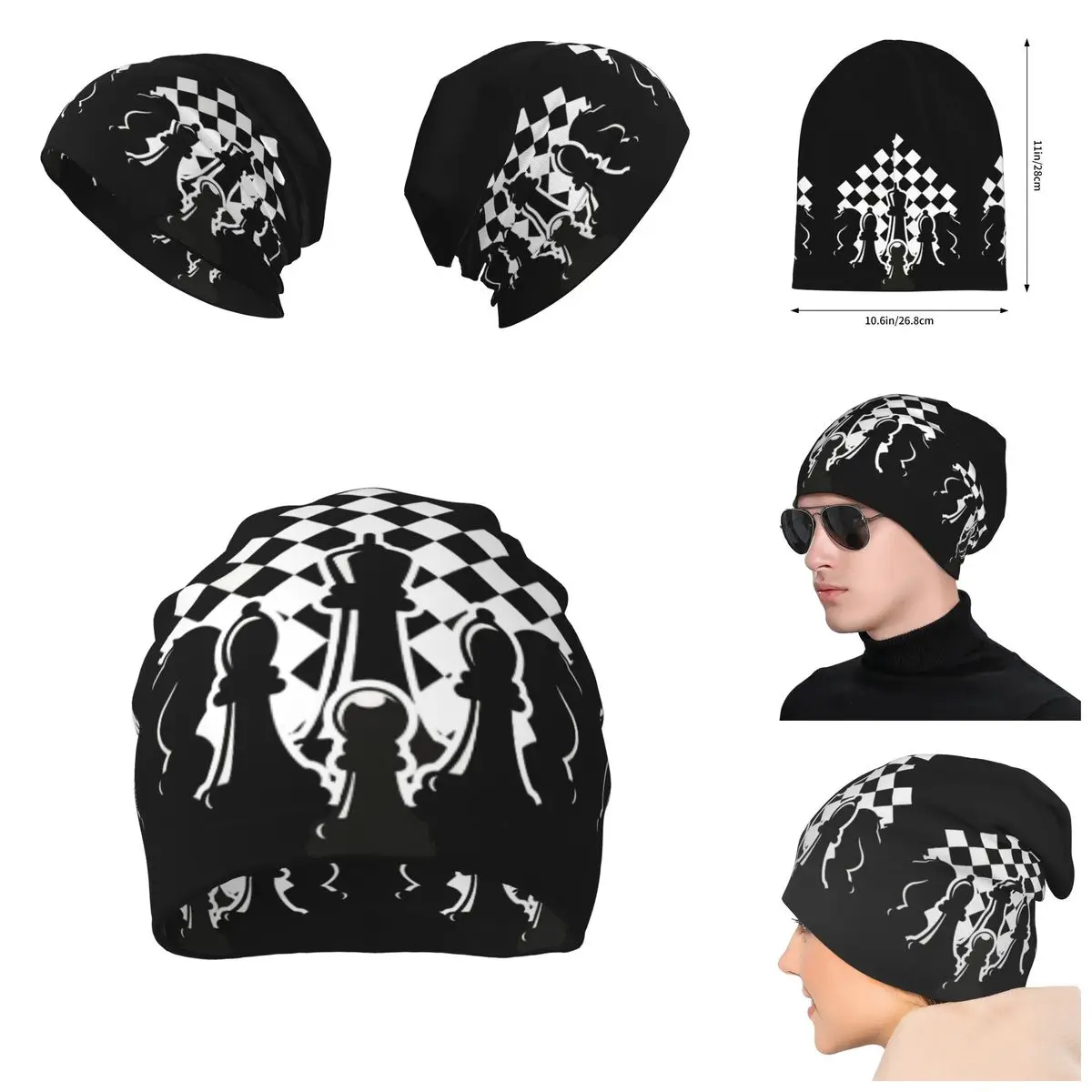 Black And White Chess Stuff Knitted Hat For Men And Women, Gift Unisex winter Warm Brimless printing Urinal Hat