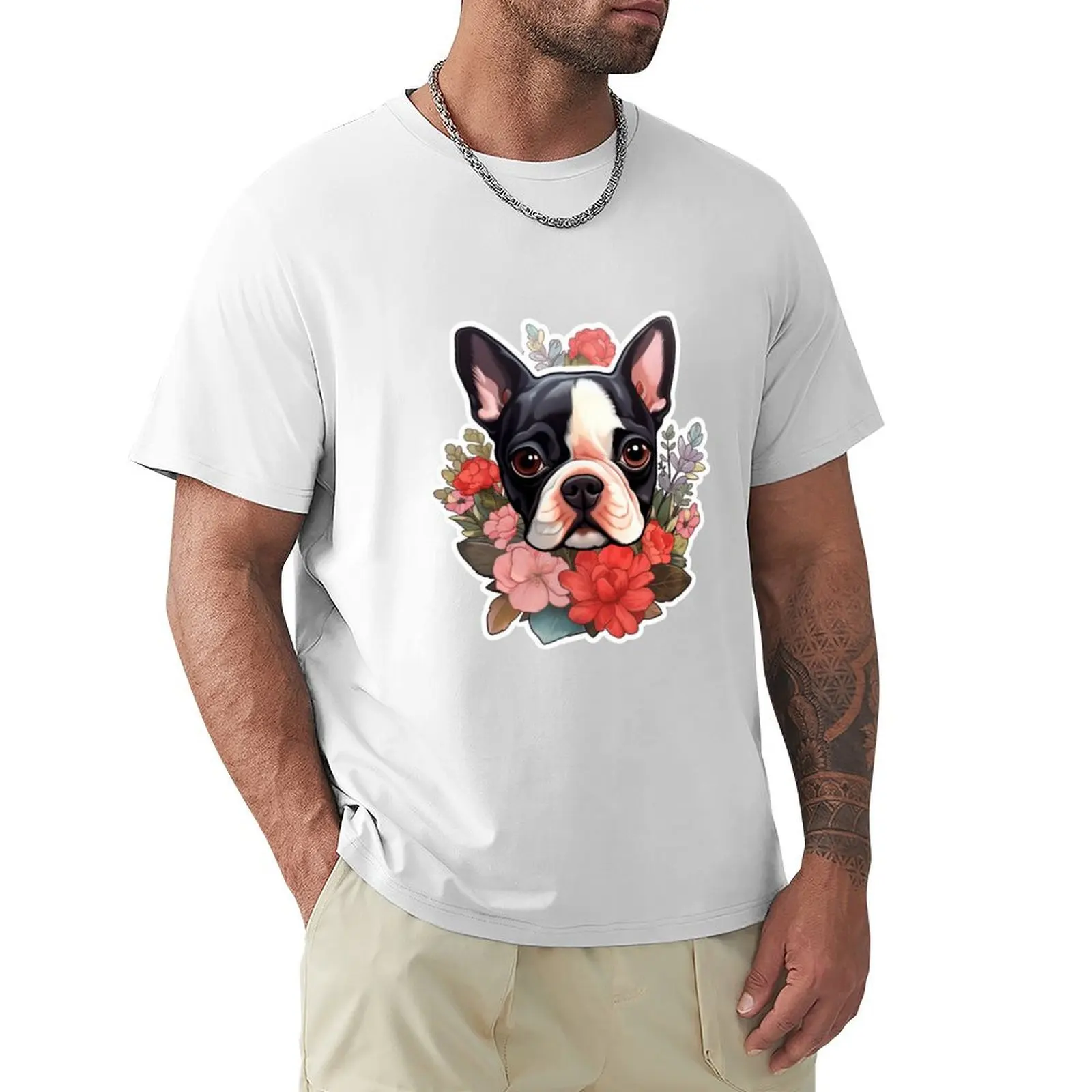 Cute Flower Boston Terrier Mom Dad Guardian Angel Best Friend Doggie Paw T-shirt blacks plus sizes t shirt men