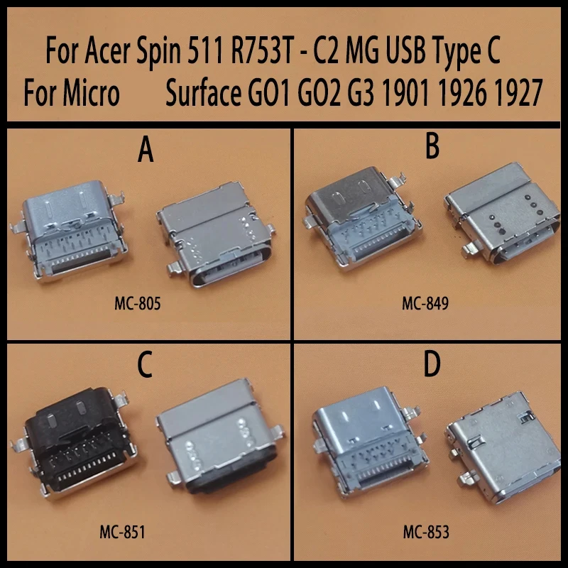 2/5PCS Type C Female USB Socket Connector for Acer Spin 511 R753T - C2 MG for Micro Surface Go1/2/3 1901 1926 1927 USB Jacke