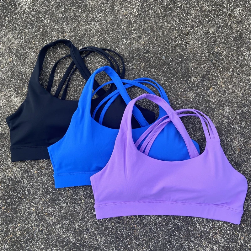 Sexy Cross Straps Sports Bra Push Up Gym Underwear Women Breathable Yoga Vest Clothes High Impact Workout Top With Chest Pad