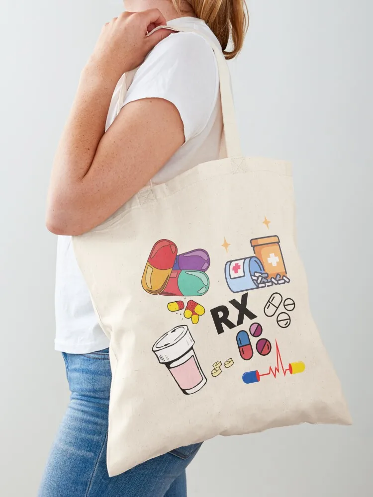 

Pharmacy Pattern Pills RX Tote Bag shopper bag women reusable shopping bags university shopper bag Handbags women