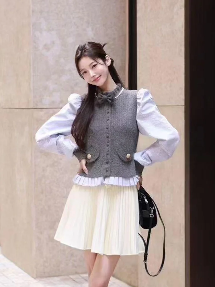 الراقية الخريف الشتاء جديد الكورية Sle مكافحة الشيخوخة كلية الرياح الربط فقاعة Sve حبة محبوك سترة مفتوحة المرأة Fas...