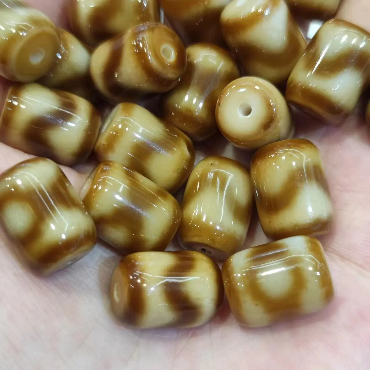 100pcs/lot natural/Huya Tancheng three-eye pattern/old agate dzi wholesale brown Barrel beads Smooth 10*14mm Bracelet Accessoriy