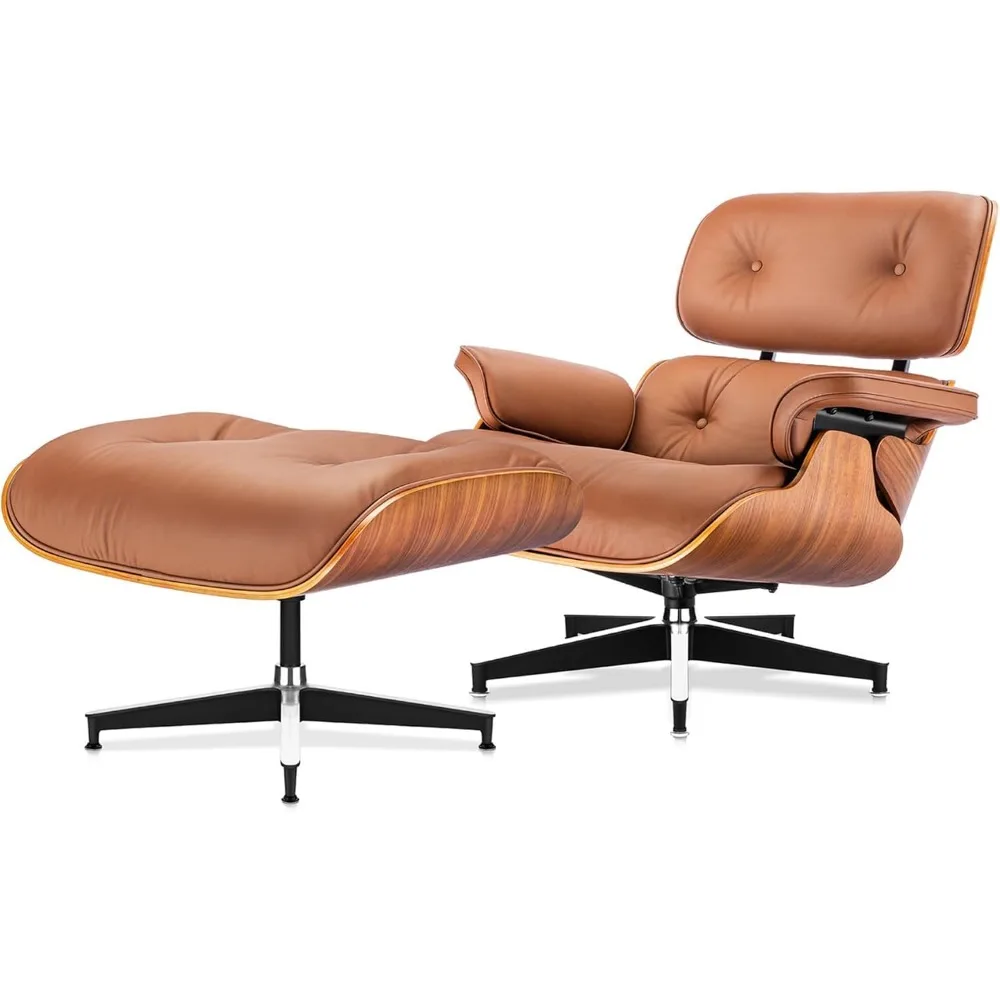 Top-Chaiselongue aus schwarzem Narbleder, Mid-Century-Chaise-Sessel und Ottomane, moderner Stuhl im klassischen Design, Walnussholz, robuste Basis